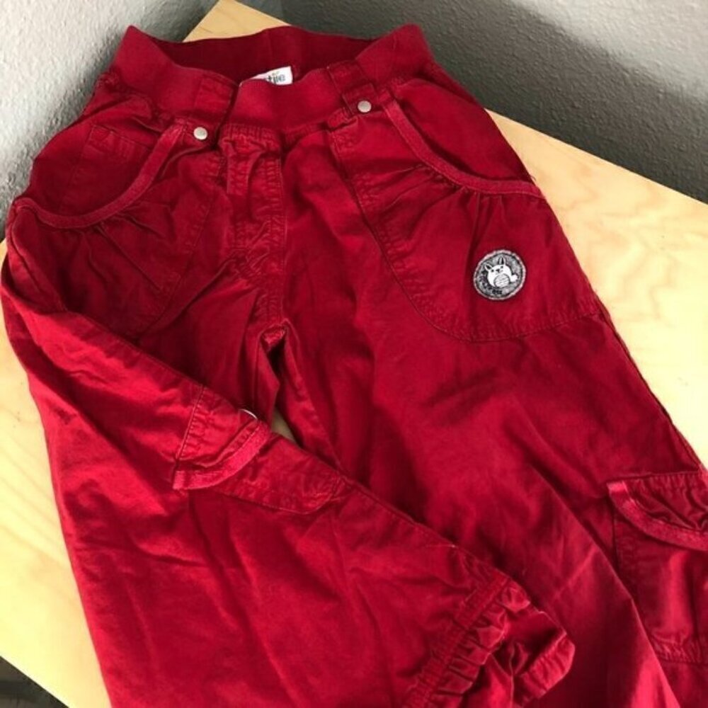 Naartjie Red Ruched & Ruffled Hem Cargo Pull On Pants Girls size M 5 years